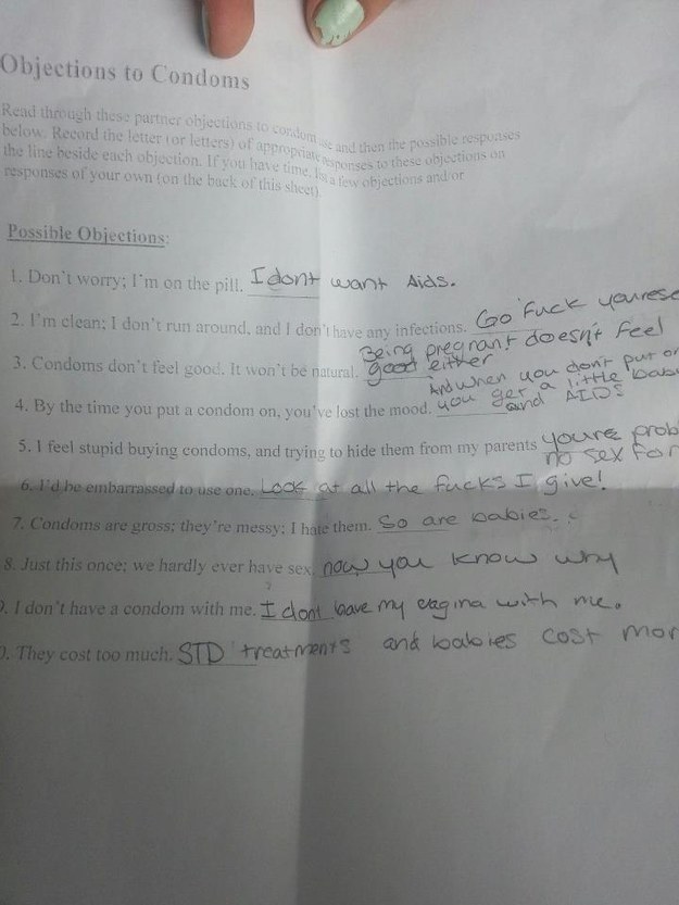 These Answers On This 14 Year Old S Sex Ed Homework Got Her Suspended